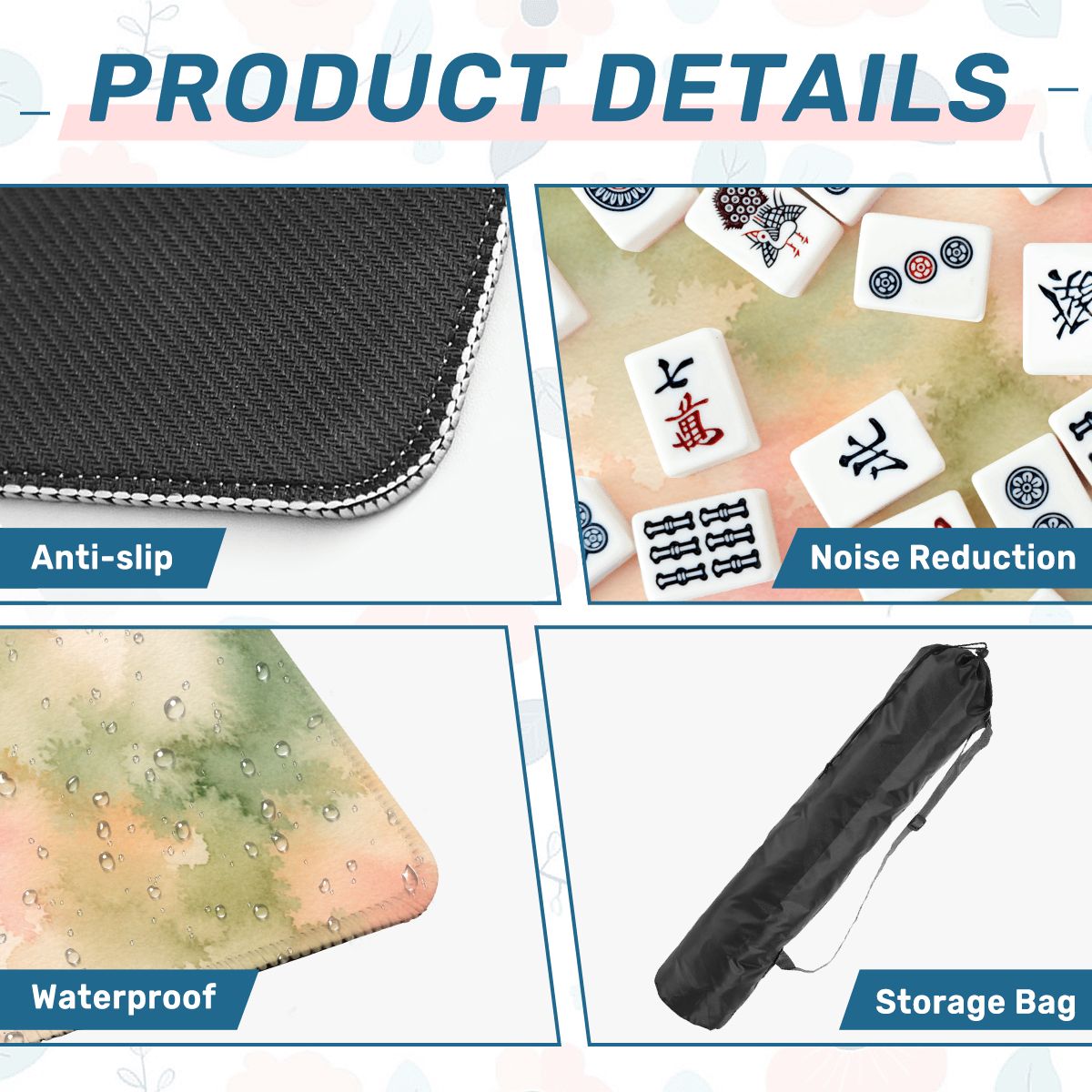 Mahjong Mat 31.5"x31.5" (Ship Rolled up) - Sage Pink Watercolor Square Mahjong Mat YOLO Mahjong