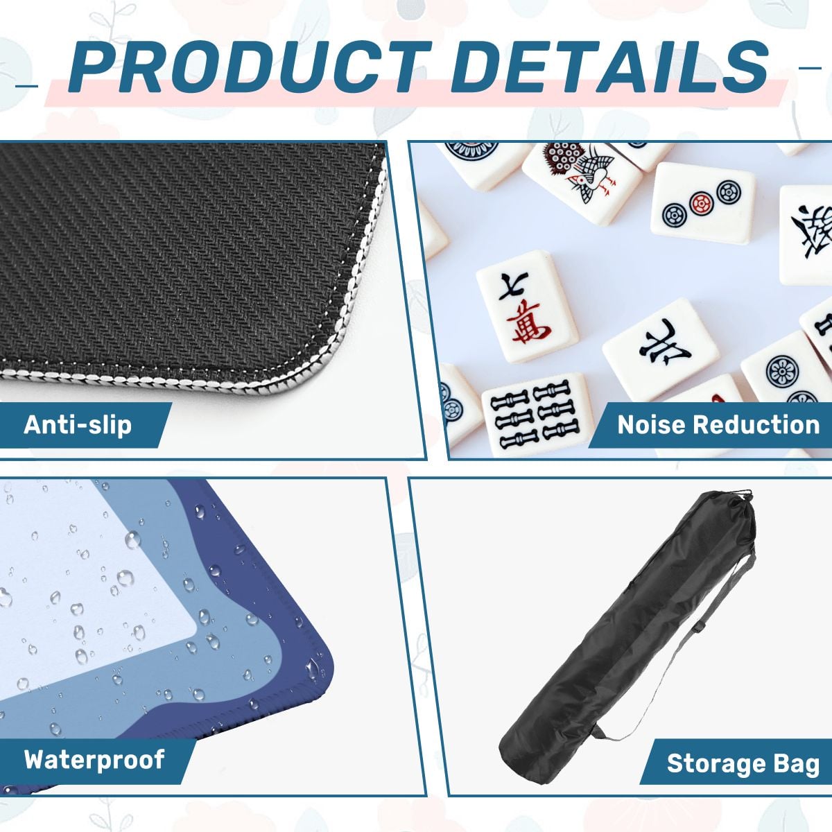Minimalist Blue Wave Mahjong Mat 31.5"x31.5" (Ship Rolled up) YOLO Mahjong