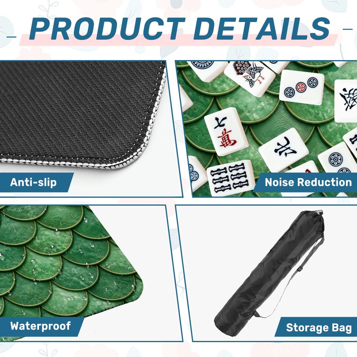 Mahjong Mat - Green Dragon Scales Print, 31.5" Square Non-Slip Table Mat YOLO Mahjong