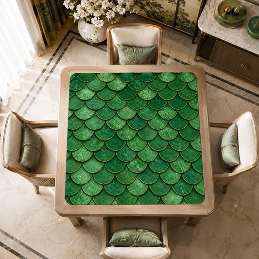Mahjong Mat - Green Dragon Scales Print, 31.5" Square Non-Slip Table Mat YOLO Mahjong