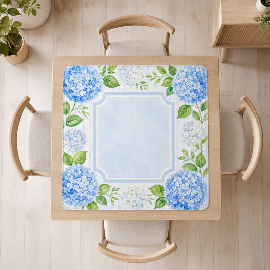 Mahjong Mat 31.5"x31.5" (Ship Rolled up) - Blue Pastel Hydrangea Mahjong Mat with Watercolor Floral Design YOLO Mahjong