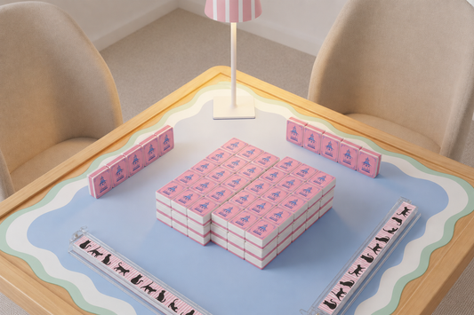 ink & Blue Chinese Pagoda Chinoiserie Mahjong Tile Set styled for an aesthetic game night – YOLO Mahjong
