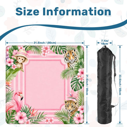 Mahjong Mat 31.5"x31.5" (Ship Rolled up) - Pink Tropical Mahjong Mat with Monkey, Tiger, Flamingo and Leopard Design YOLO Mahjong