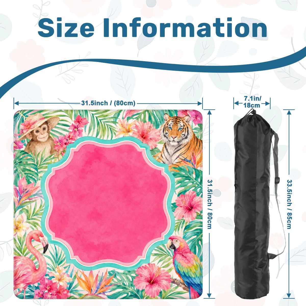 Mahjong Mat 31.5"x31.5" (Ship Rolled up) - Tropical Palm Beach Mahjong Mat with Flamingo, Tiger, Monkey and Parrot Design YOLO Mahjong