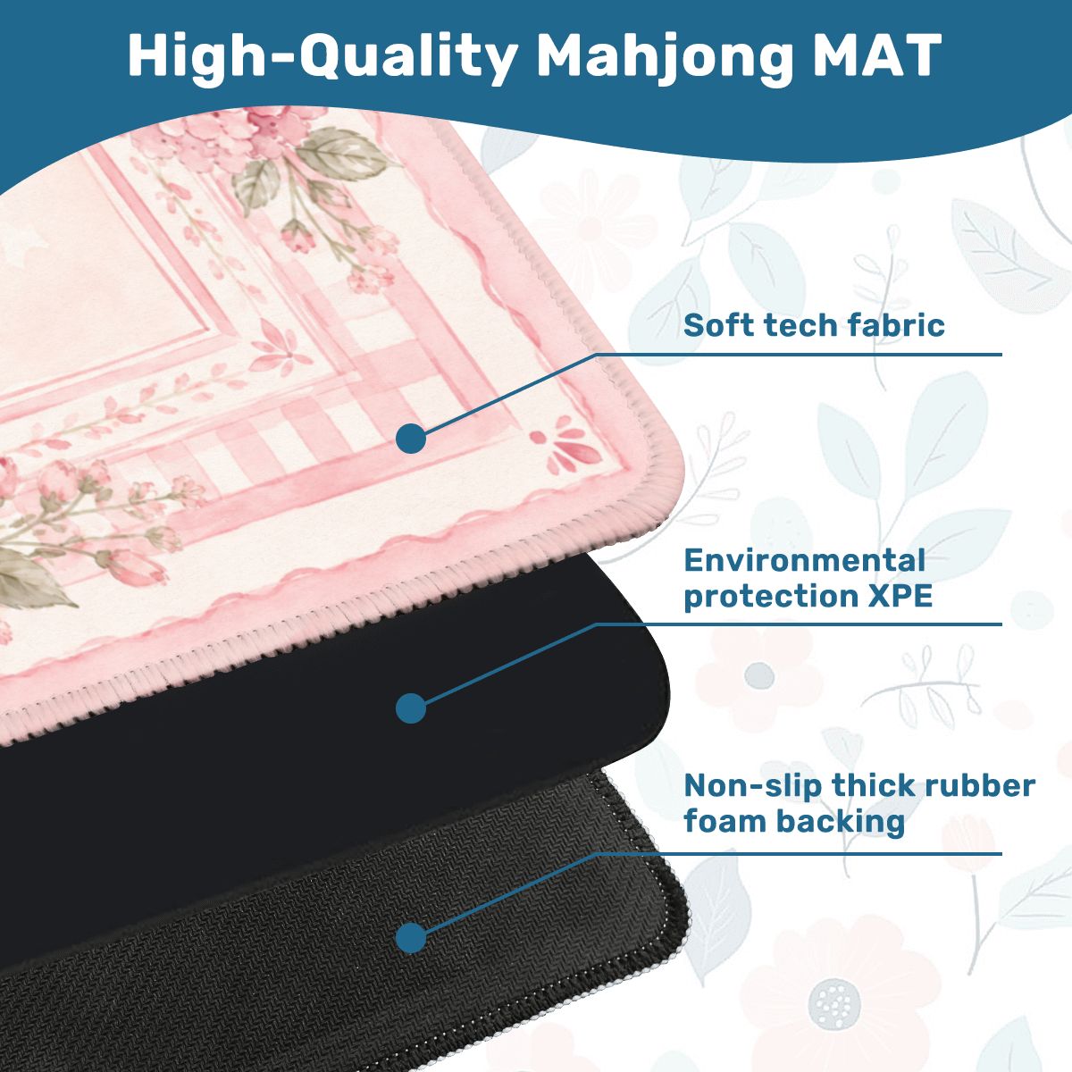 Mahjong Mat - Preppy Pink Floral Mahjong Mat, Watercolor Peony Hydrangea Game Mat YOLO Mahjong