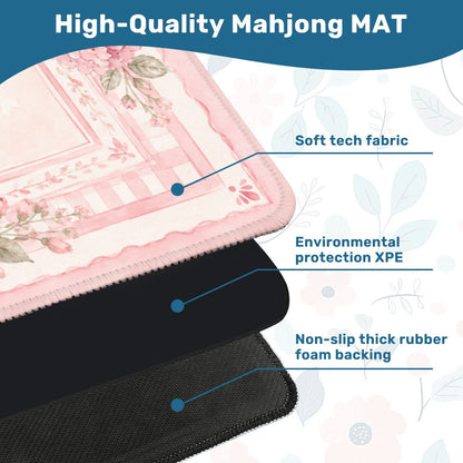 Mahjong Mat - Preppy Pink Floral Mahjong Mat, Watercolor Peony Hydrangea Game Mat YOLO Mahjong