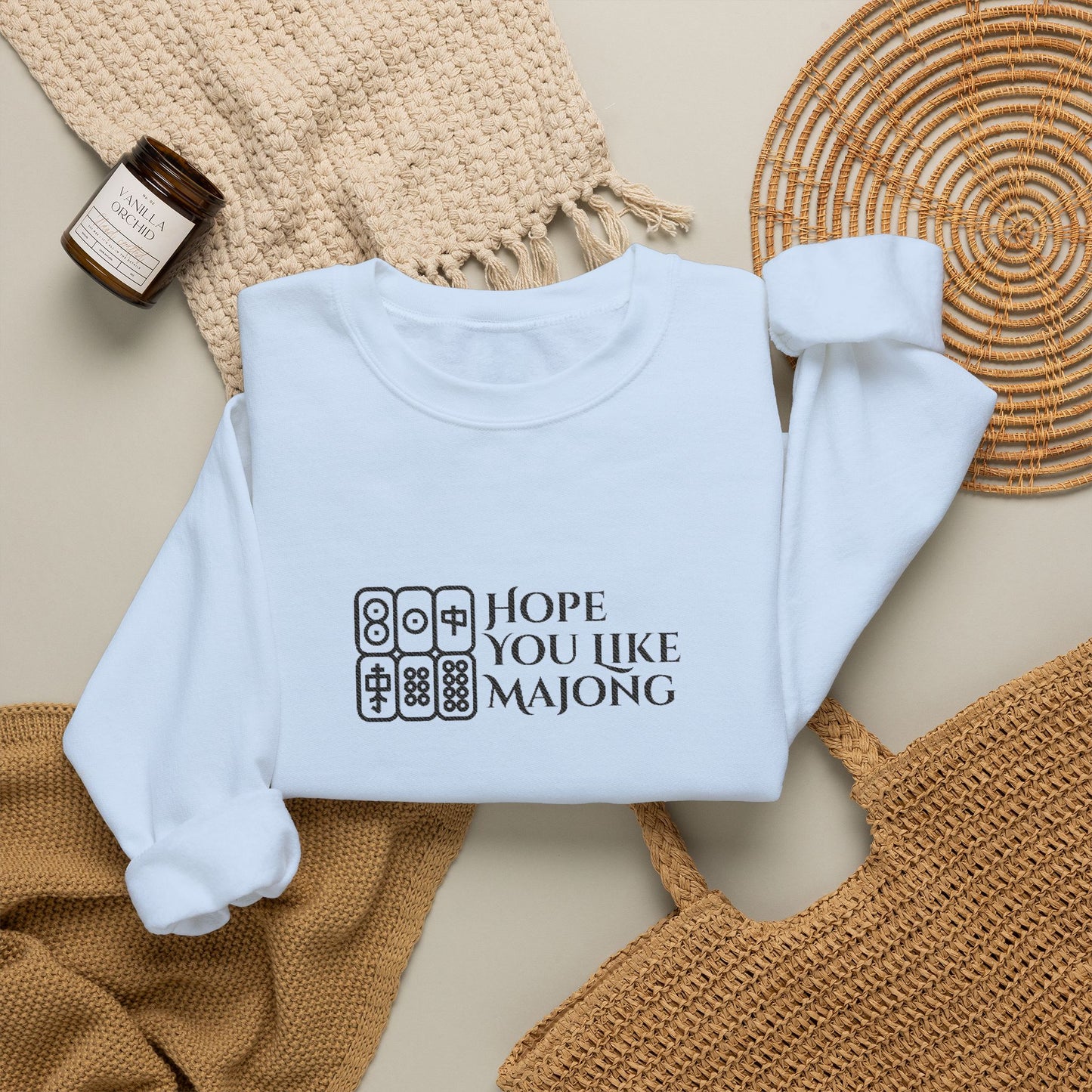 Hope You Like Embroidery Mahjong Sweatshirt | Crewneck Pullover Printify
