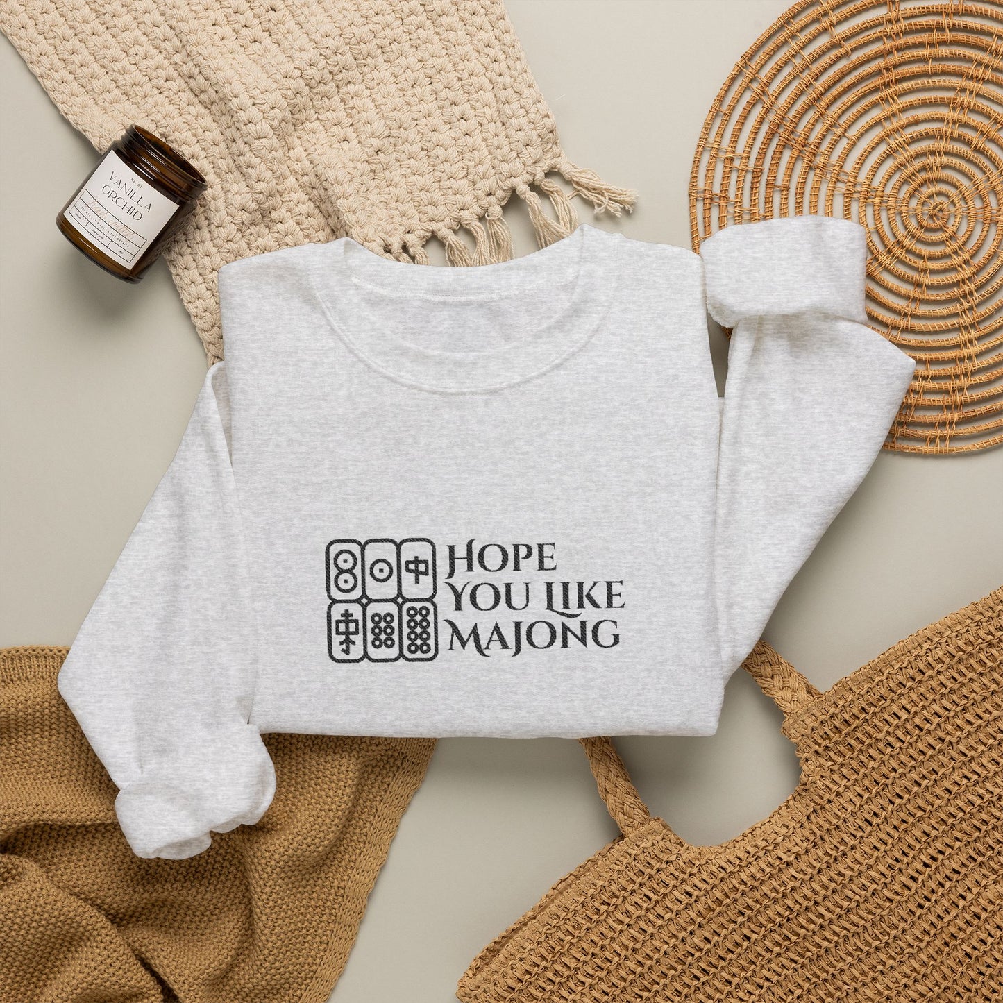 Hope You Like Embroidery Mahjong Sweatshirt | Crewneck Pullover Printify