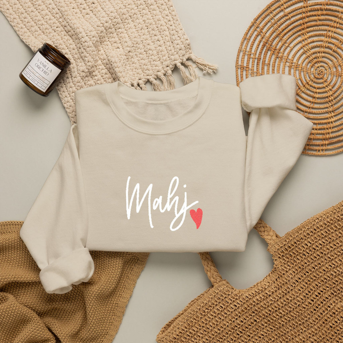 Mahj Love Embroidery Sweatshirt | Crewneck Pullover Printify