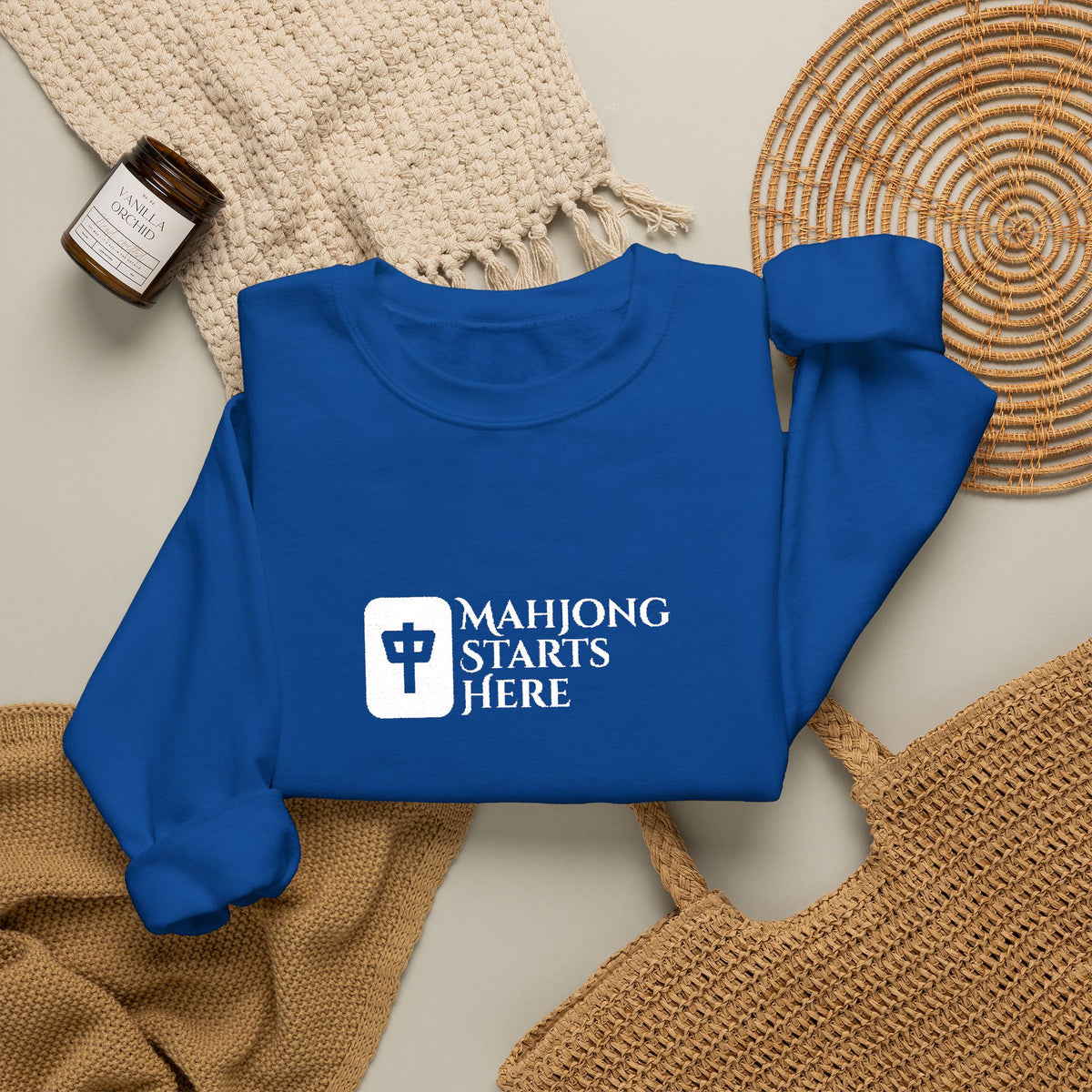 Mahjong Starts Here Embroidery Sweatshirt | Crewneck Pullover Printify