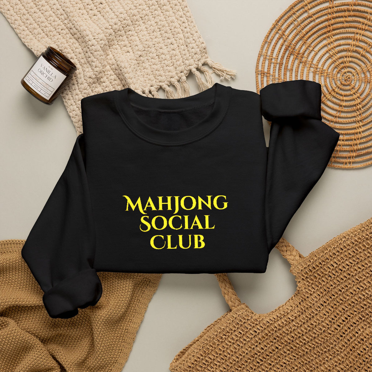 Mahjong Social Club Embroidery Sweatshirt | Crewneck Pullover Printify