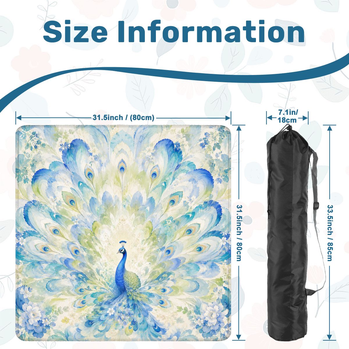 Mahjong Mat 31.5"x31.5" (Ship Folded) - Blue Chinoiserie Peacock Square Mahjong Mat YOLO Mahjong