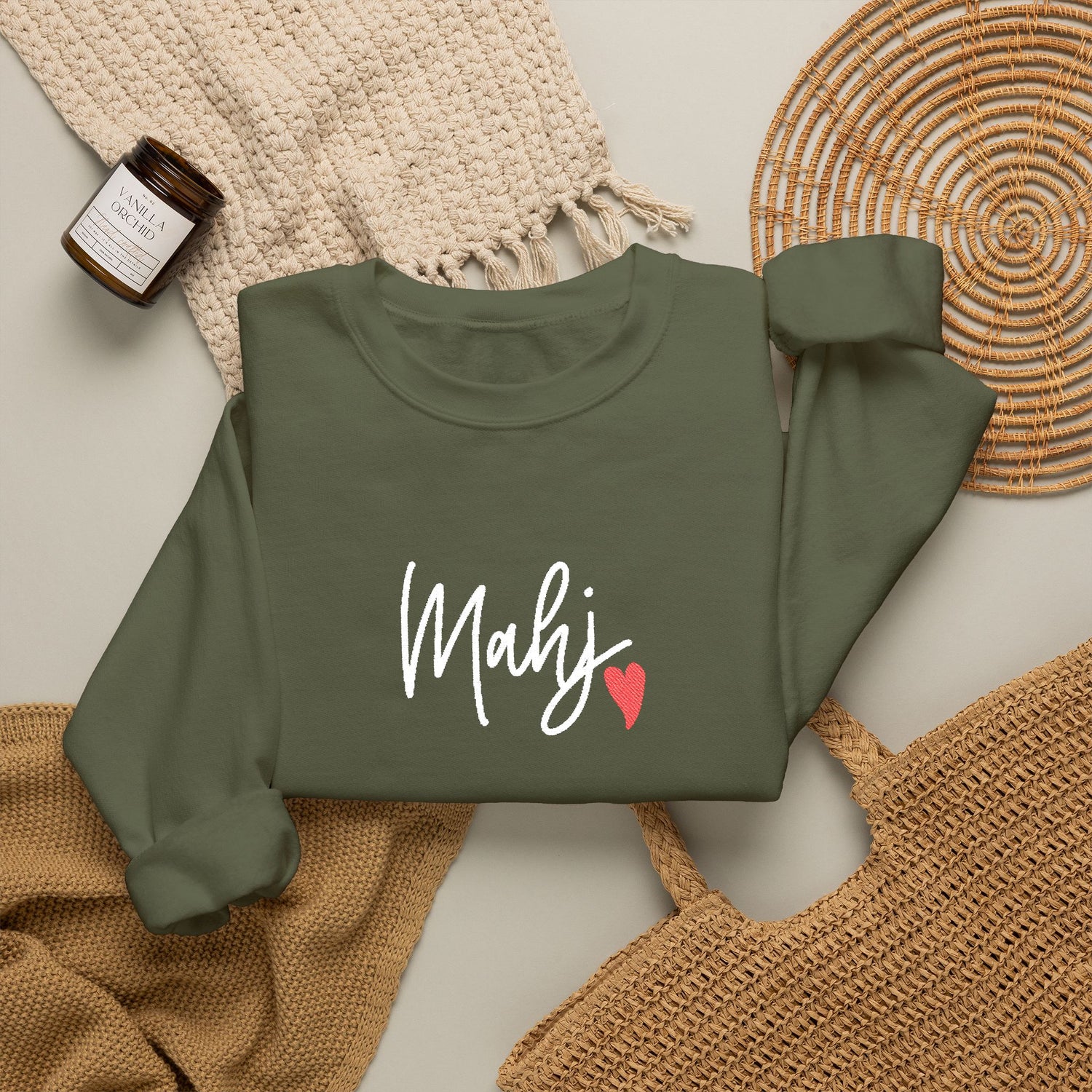 Mahj Love Embroidery Sweatshirt | Crewneck Pullover Printify