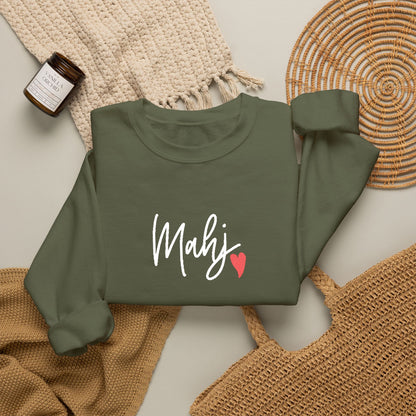 Mahj Love Embroidery Sweatshirt | Crewneck Pullover Printify