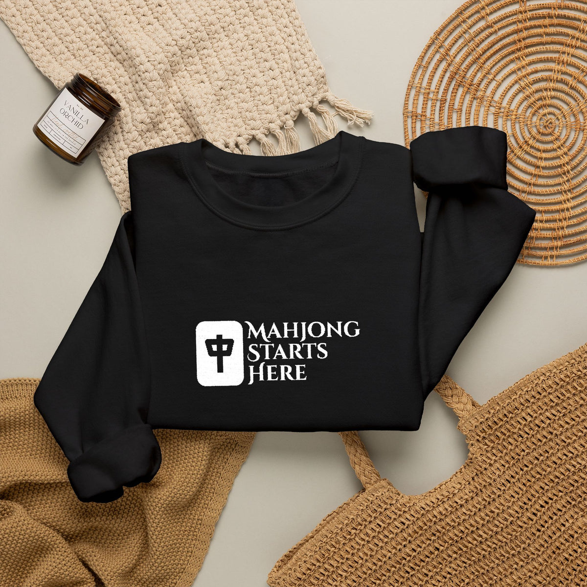 Mahjong Starts Here Embroidery Sweatshirt | Crewneck Pullover Printify