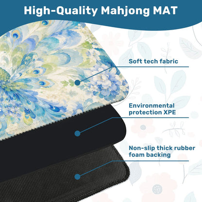 Mahjong Mat 31.5"x31.5" (Ship Folded) - Blue Chinoiserie Peacock Square Mahjong Mat YOLO Mahjong
