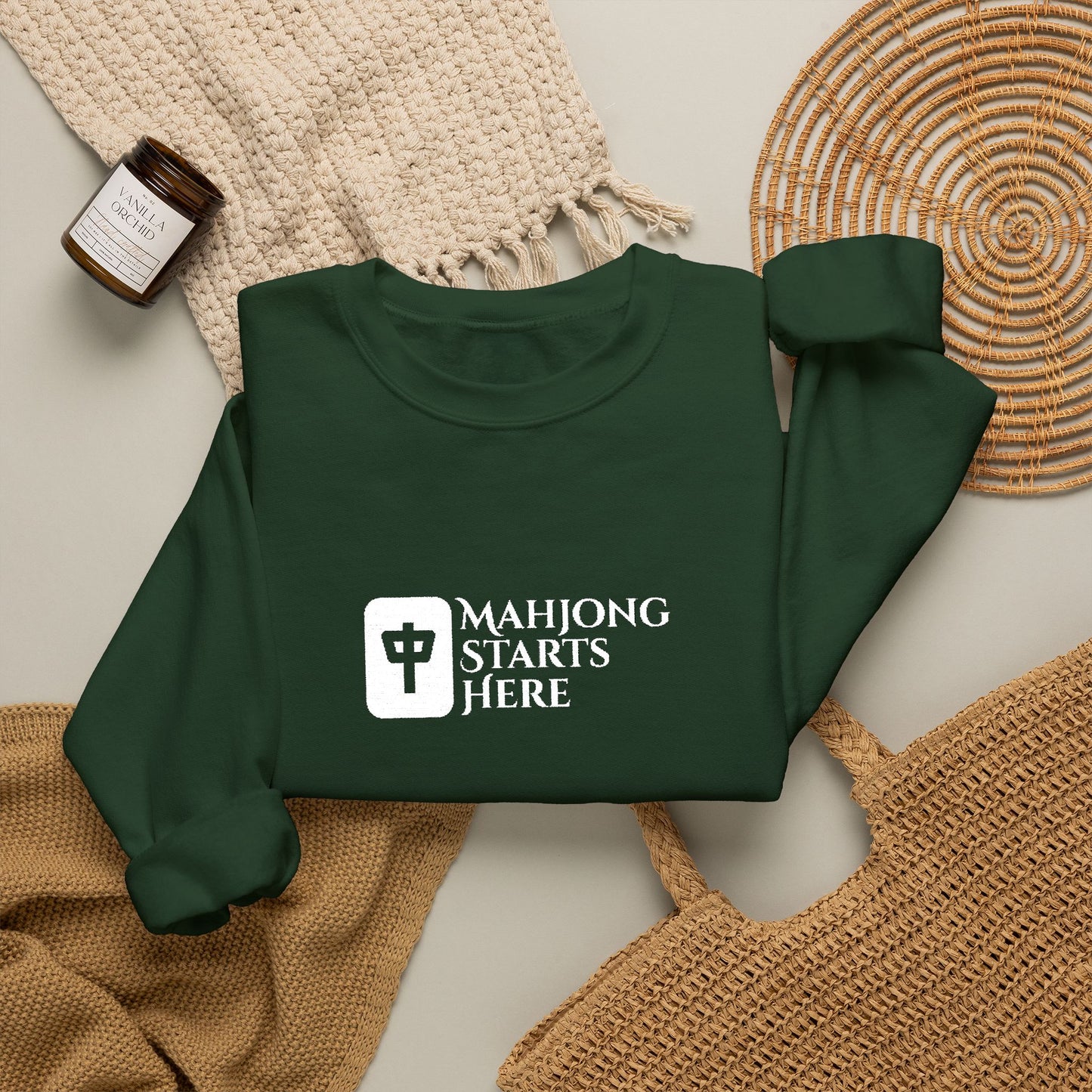 Mahjong Starts Here Embroidery Sweatshirt | Crewneck Pullover Printify