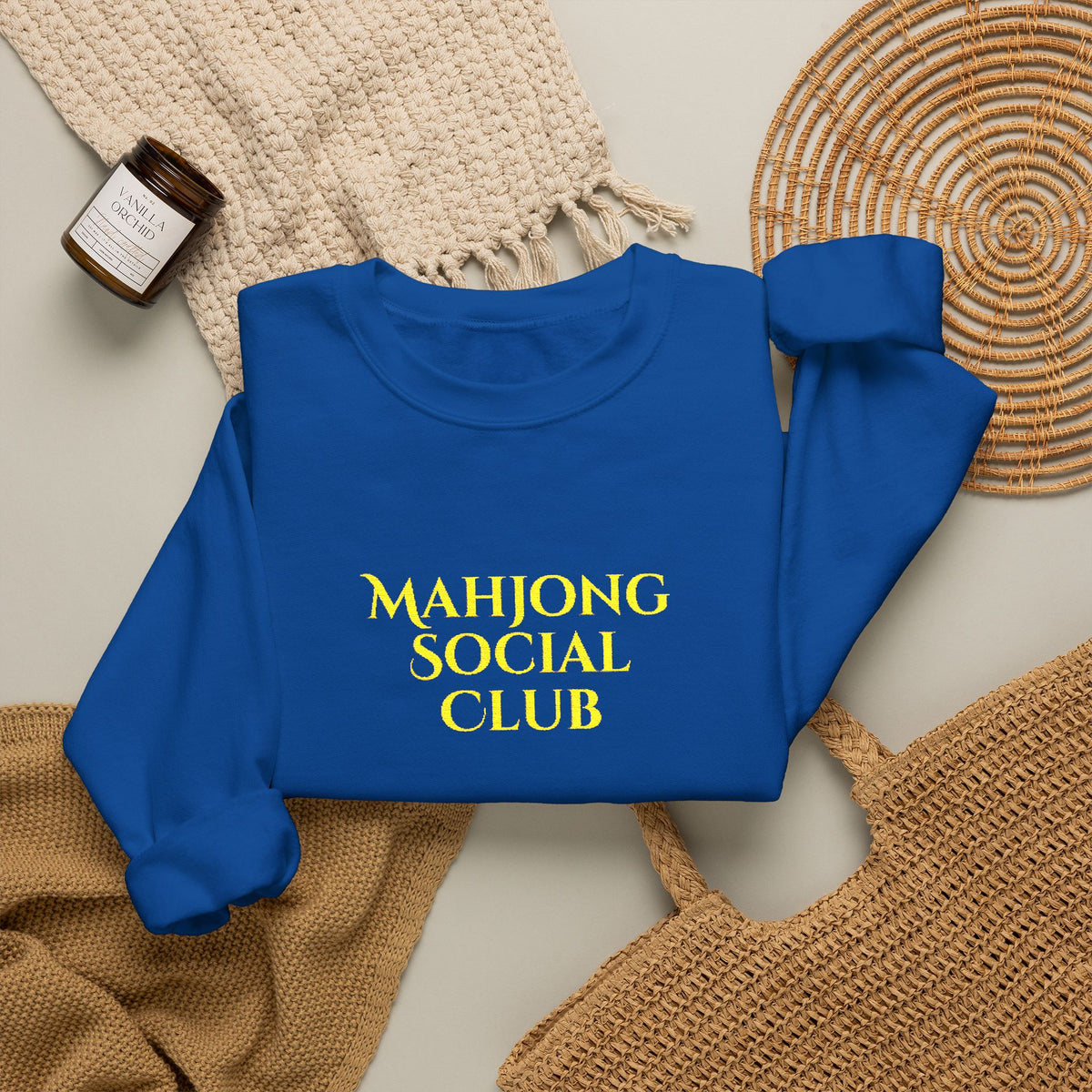 Mahjong Social Club Embroidery Sweatshirt | Crewneck Pullover Printify