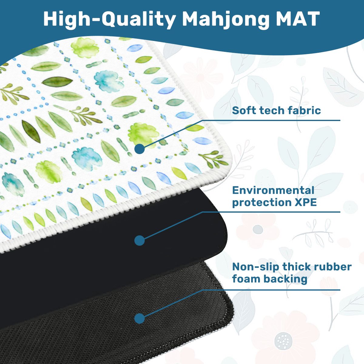 Mahjong Mat 31.5"x31.5" (Ship Rolled up) - Scandinavian Green Leaf Mahjong Mat YOLO Mahjong