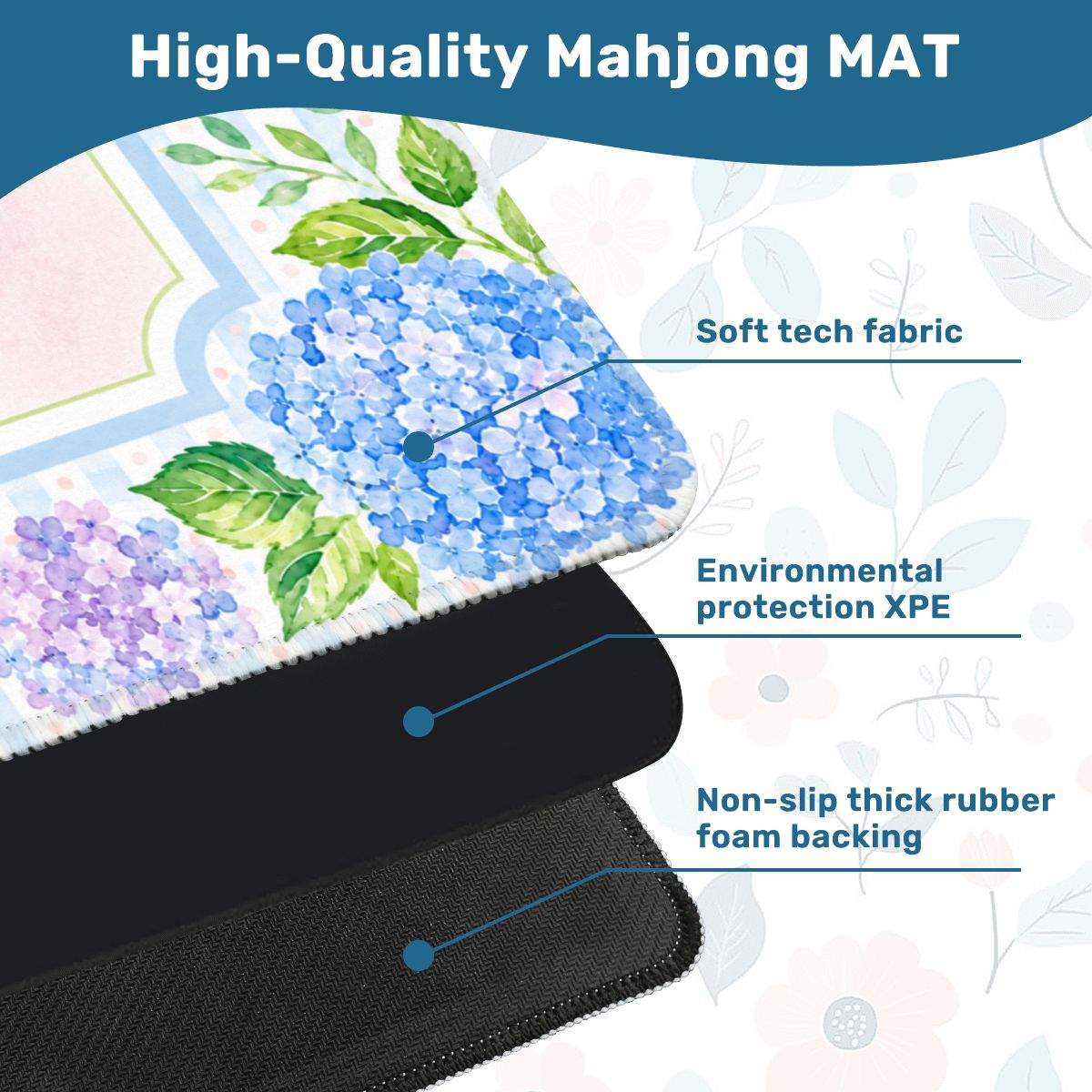 Mahjong Mat 31.5"x31.5" (Ship Rolled up) - Pastel Hydrangea Mahjong Mat with Watercolor Floral Design YOLO Mahjong