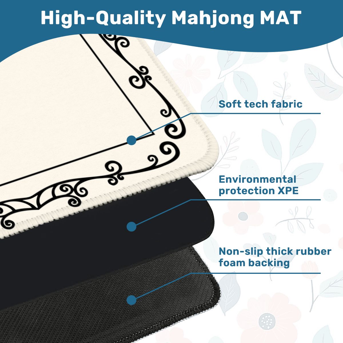Minimalist Ivory Scroll Mahjong Mat 31.5"x31.5" (Ship Rolled up) YOLO Mahjong
