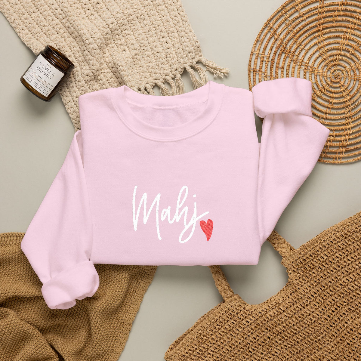 Mahj Love Embroidery Sweatshirt | Crewneck Pullover Printify