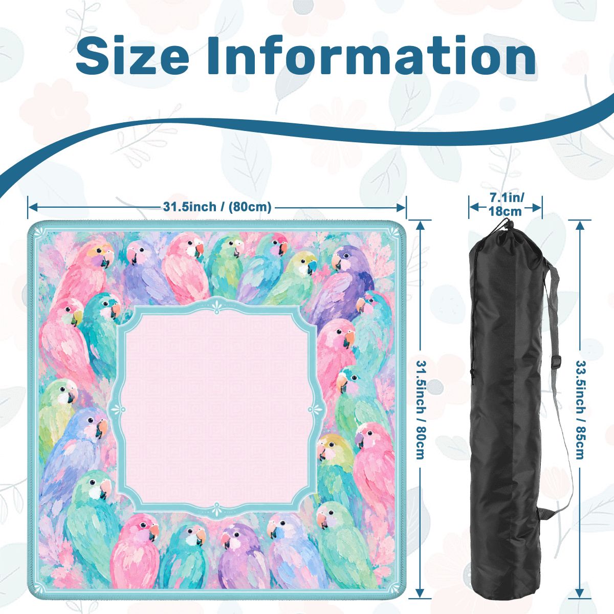 Mahjong Mat 31.5"x31.5" (Ship Rolled up) - Pastel Parrot Square Mahjong Mat YOLO Mahjong