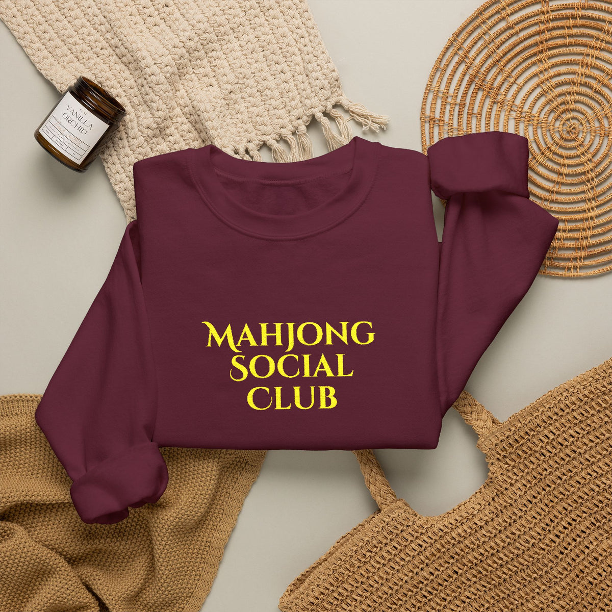 Mahjong Social Club Embroidery Sweatshirt | Crewneck Pullover Printify