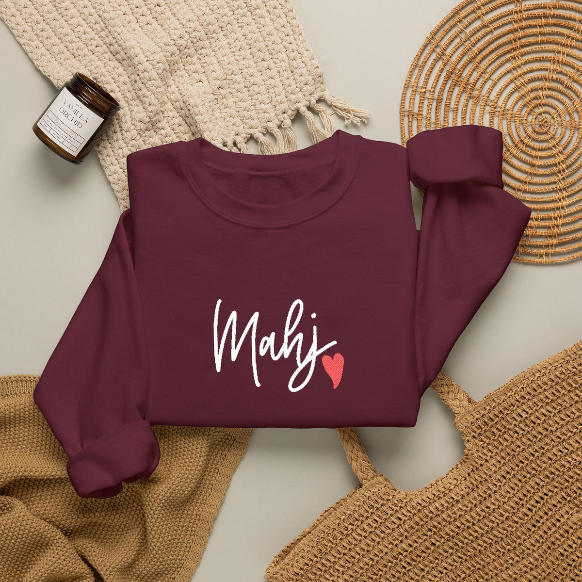 Mahj Love Embroidery Sweatshirt | Crewneck Pullover Printify