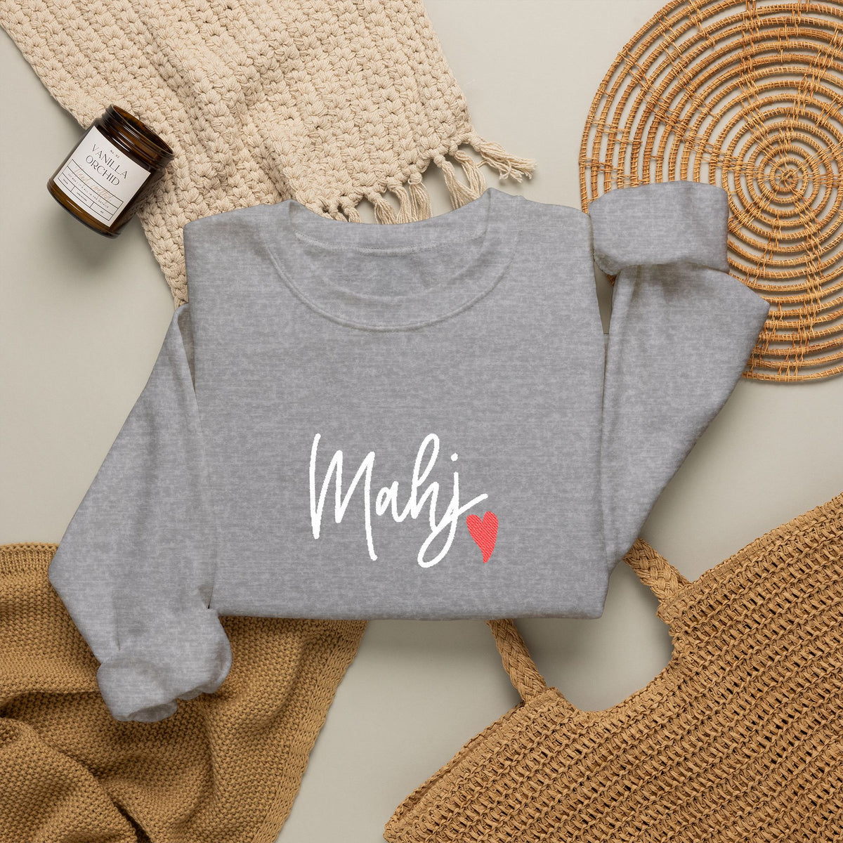 Mahj Love Embroidery Sweatshirt | Crewneck Pullover Printify