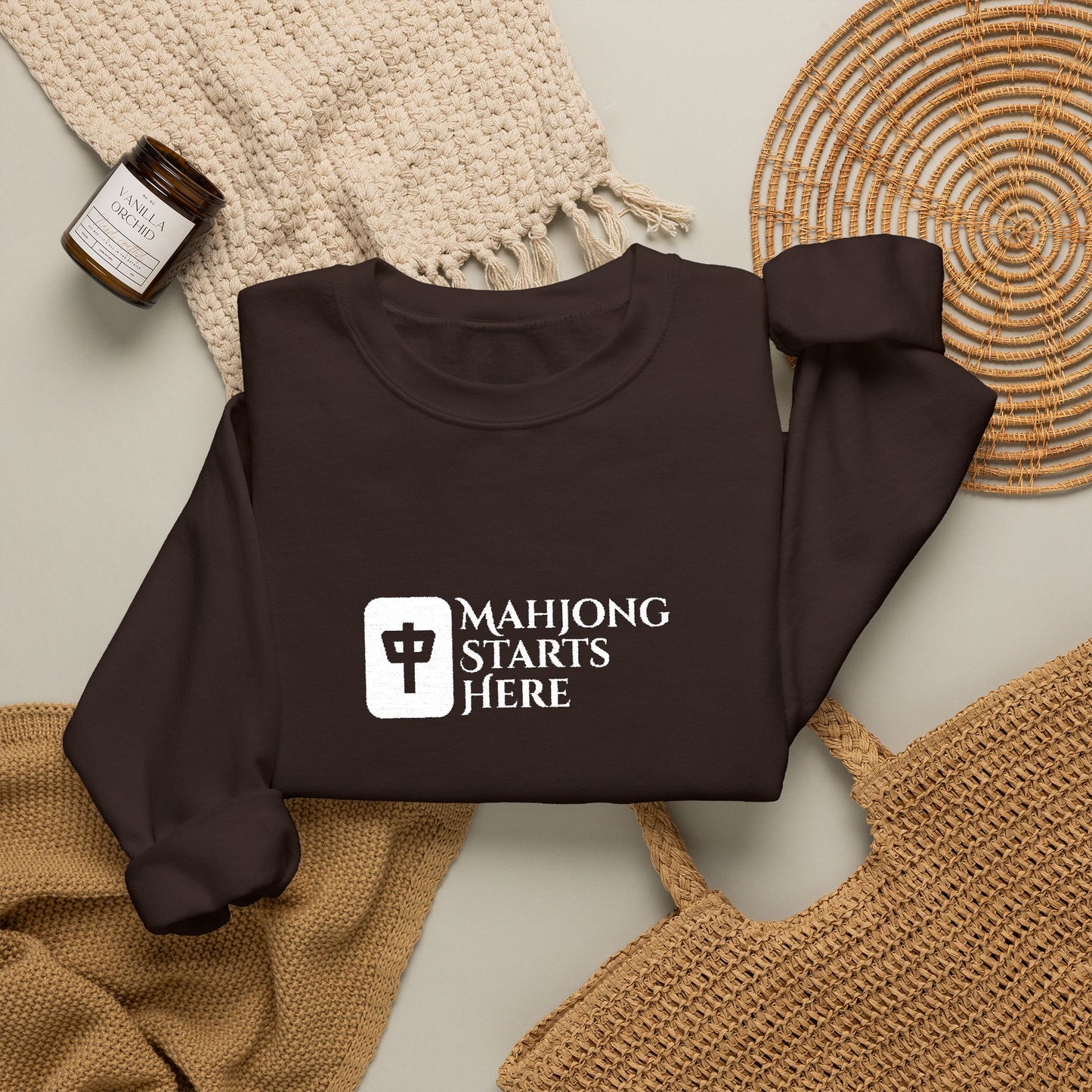 Mahjong Starts Here Embroidery Sweatshirt | Crewneck Pullover Printify
