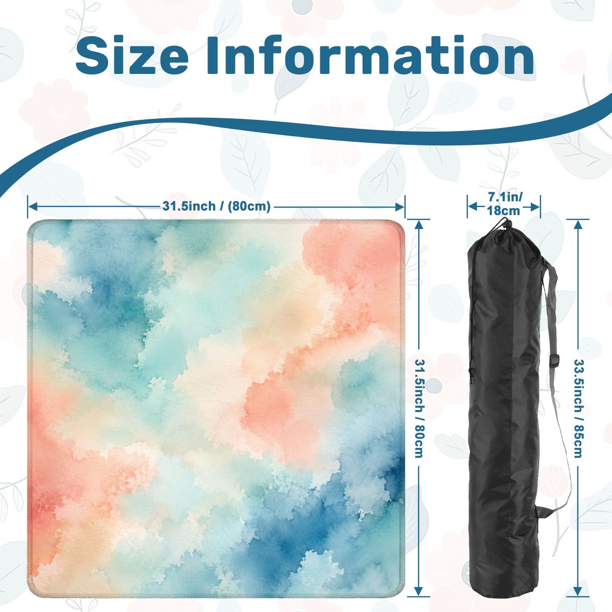 Mahjong Mat 31.5"x31.5" (Ship Rolled up) - Blue Coral Watercolor Square Mahjong Mat YOLO Mahjong