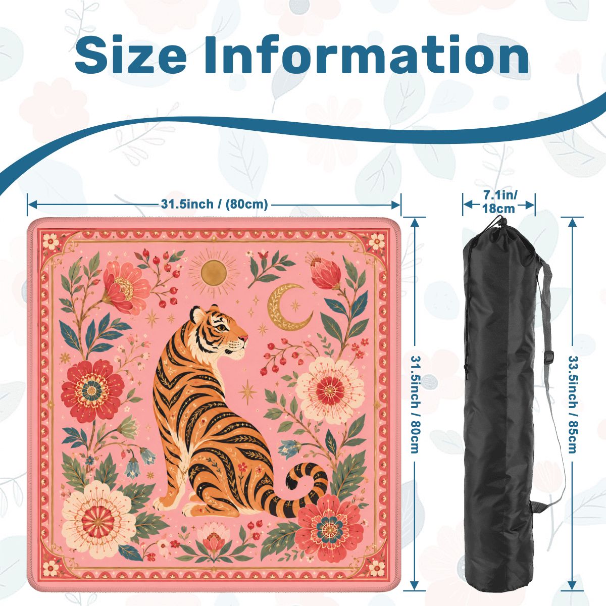Pink Tiger Mahjong Mat – Floral Chinese Mahjong Table Mat for Mahjong Set, 31.5 x 31.5 Inch YOLO Mahjong