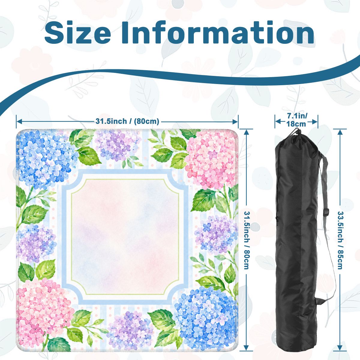 Mahjong Mat 31.5"x31.5" (Ship Rolled up) - Pastel Hydrangea Mahjong Mat with Watercolor Floral Design YOLO Mahjong