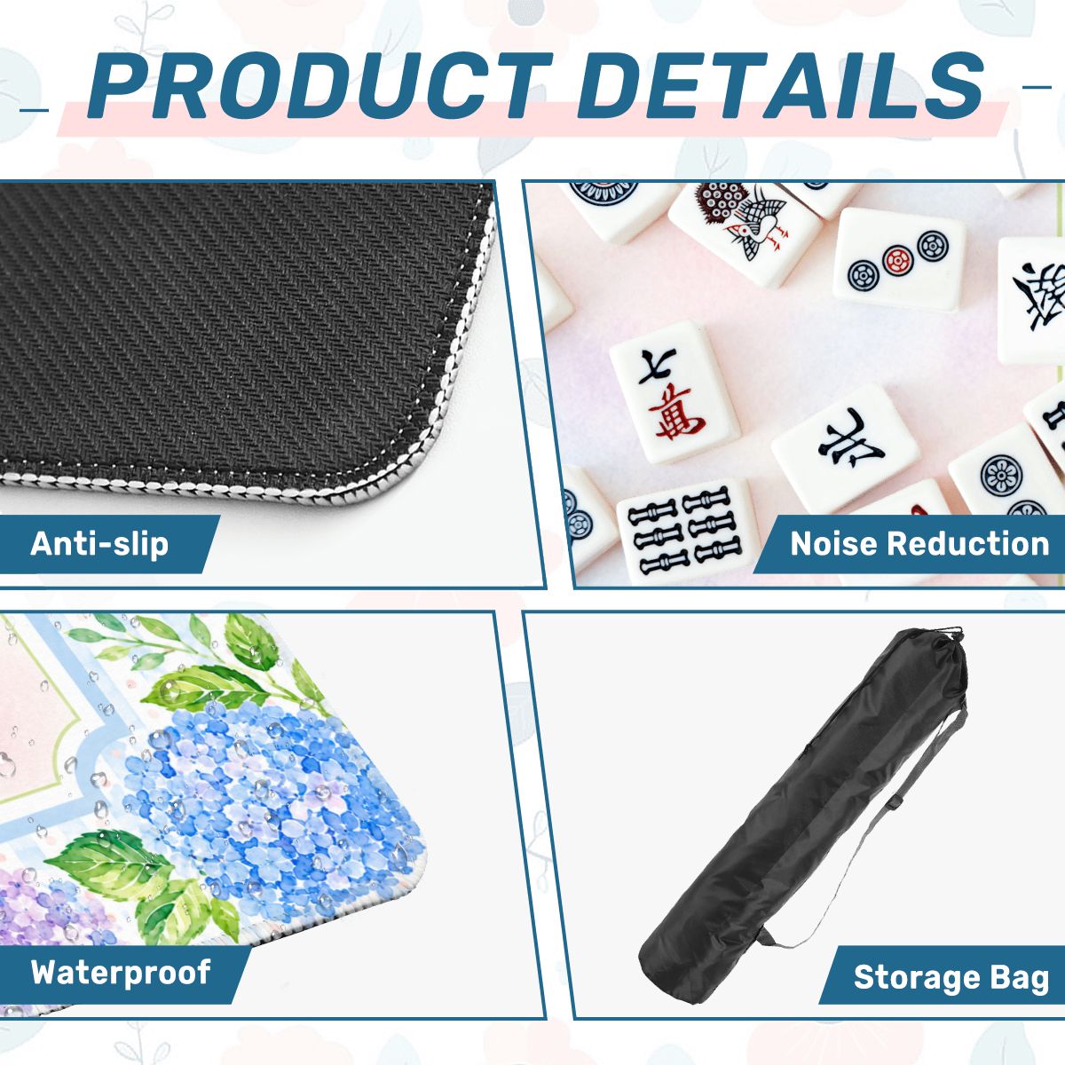Mahjong Mat 31.5"x31.5" (Ship Rolled up) - Pastel Hydrangea Mahjong Mat with Watercolor Floral Design YOLO Mahjong
