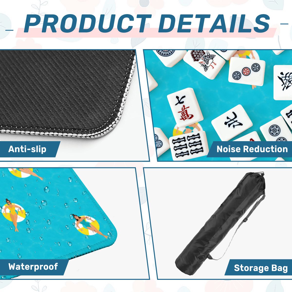 Mahjong Mat - Blue Pool Float Mahjong Mat Summer Pool Party Mahjong Game Mat YOLO Mahjong