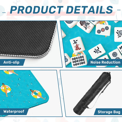 Mahjong Mat - Blue Pool Float Mahjong Mat Summer Pool Party Mahjong Game Mat YOLO Mahjong