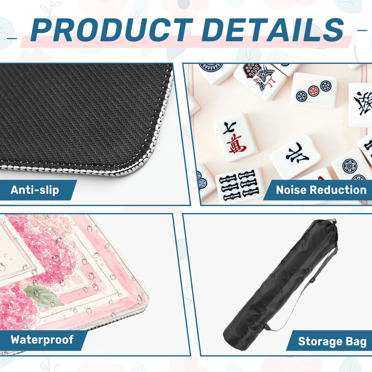 Mahjong Mat 31.5"x31.5" (Ship Rolled up) - Pink Hydrangea Mahjong Mat with Garden Floral Design YOLO Mahjong