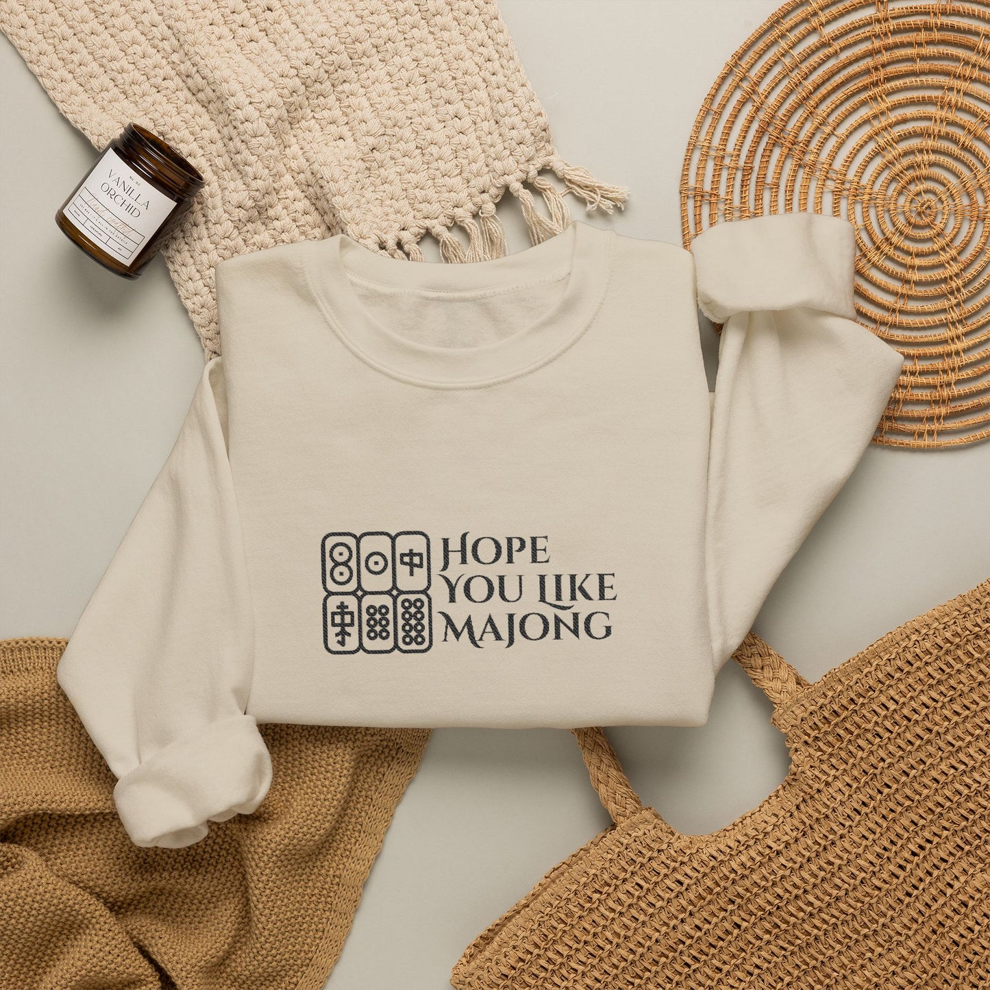 Hope You Like Embroidery Mahjong Sweatshirt | Crewneck Pullover Printify