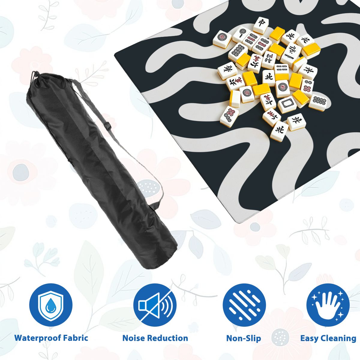 Black & White Abstract Square Mahjong Mat (Ship Rolled Up) YOLO Mahjong