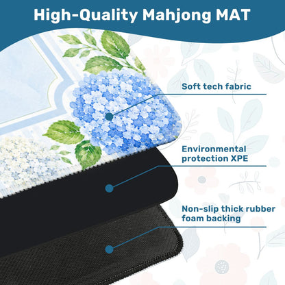 Mahjong Mat 31.5"x31.5" (Ship Rolled up) - Blue Pastel Hydrangea Mahjong Mat with Watercolor Floral Design YOLO Mahjong