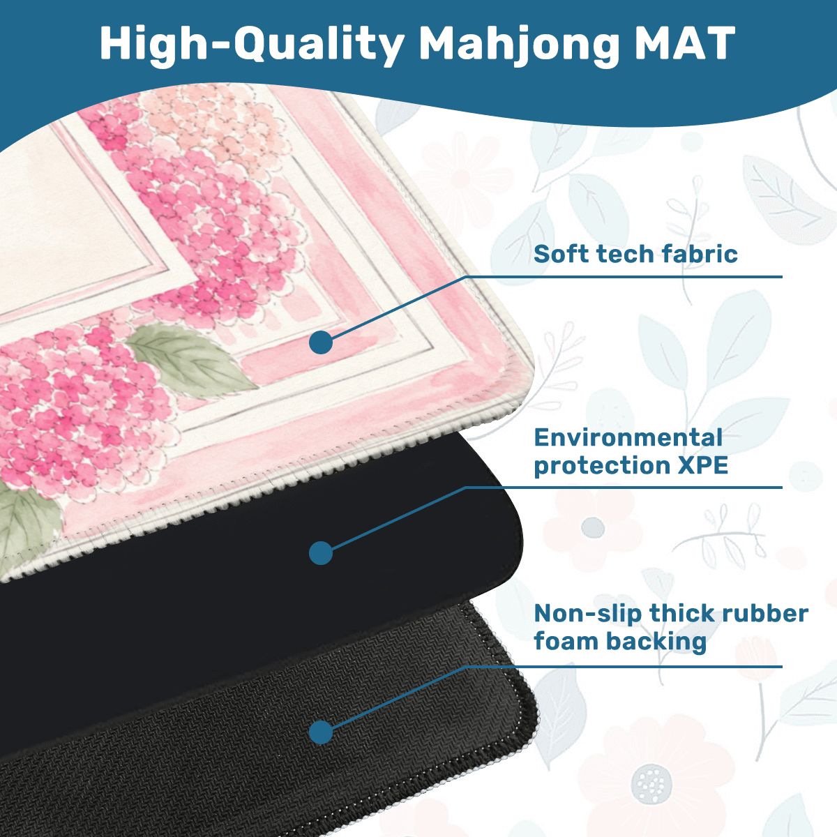 Mahjong Mat 31.5"x31.5" (Ship Rolled up) - Pink Hydrangea Mahjong Mat with Garden Floral Design YOLO Mahjong