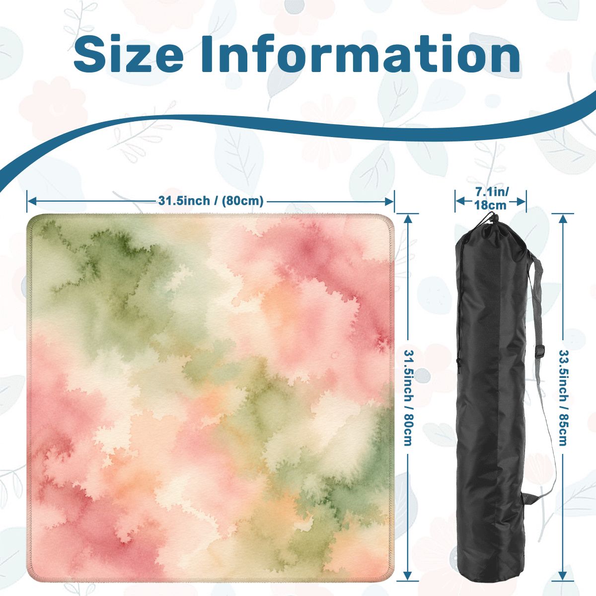 Mahjong Mat 31.5"x31.5" (Ship Rolled up) - Sage Pink Watercolor Square Mahjong Mat YOLO Mahjong