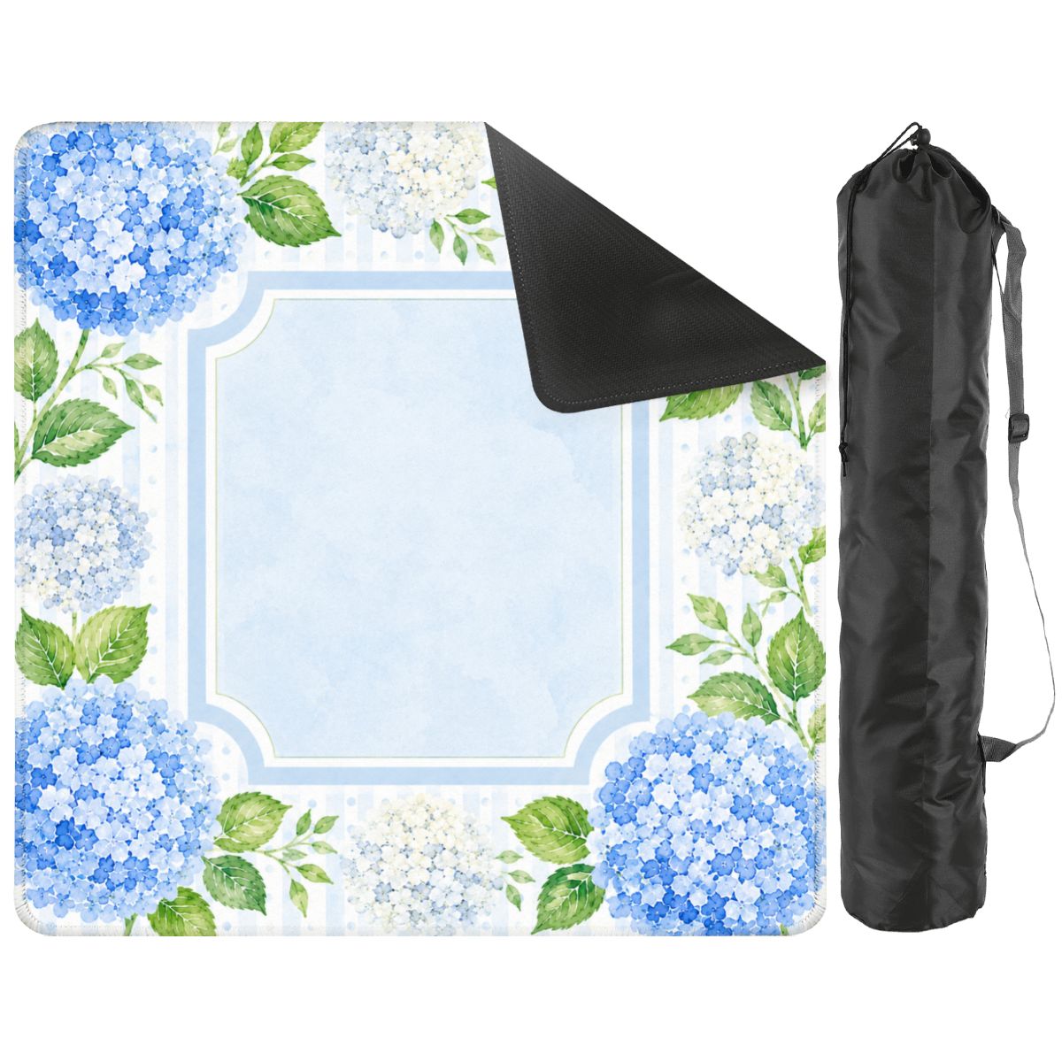 Mahjong Mat 31.5"x31.5" (Ship Rolled up) - Blue Pastel Hydrangea Mahjong Mat with Watercolor Floral Design YOLO Mahjong