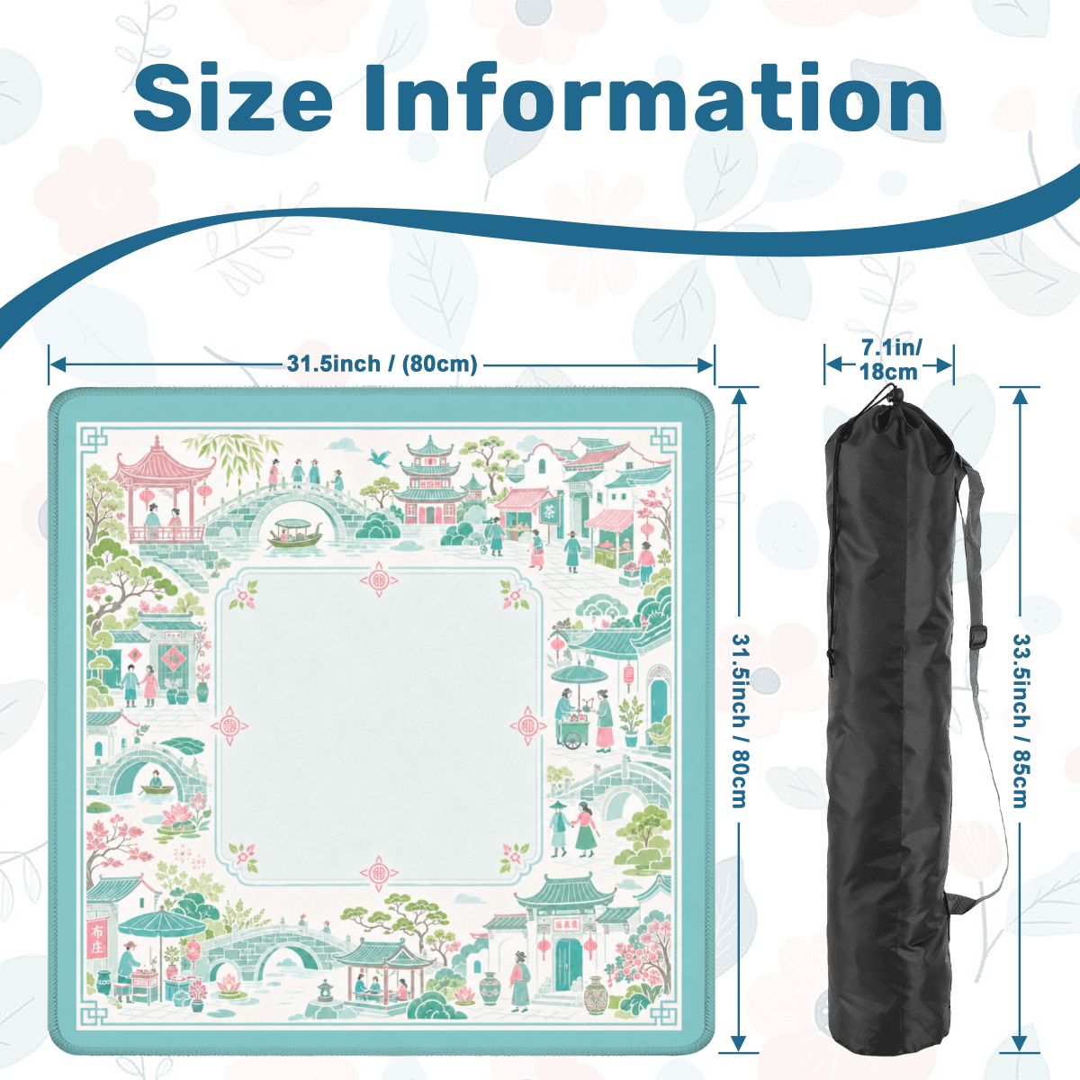 Mahjong Mat 31.5"x31.5" (Ship Rolled up) - Pastel Chinese Garden Mahjong Mat YOLO Mahjong