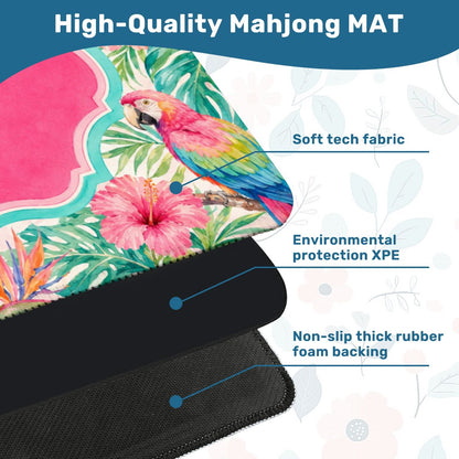 Mahjong Mat 31.5"x31.5" (Ship Rolled up) - Tropical Palm Beach Mahjong Mat with Flamingo, Tiger, Monkey and Parrot Design YOLO Mahjong