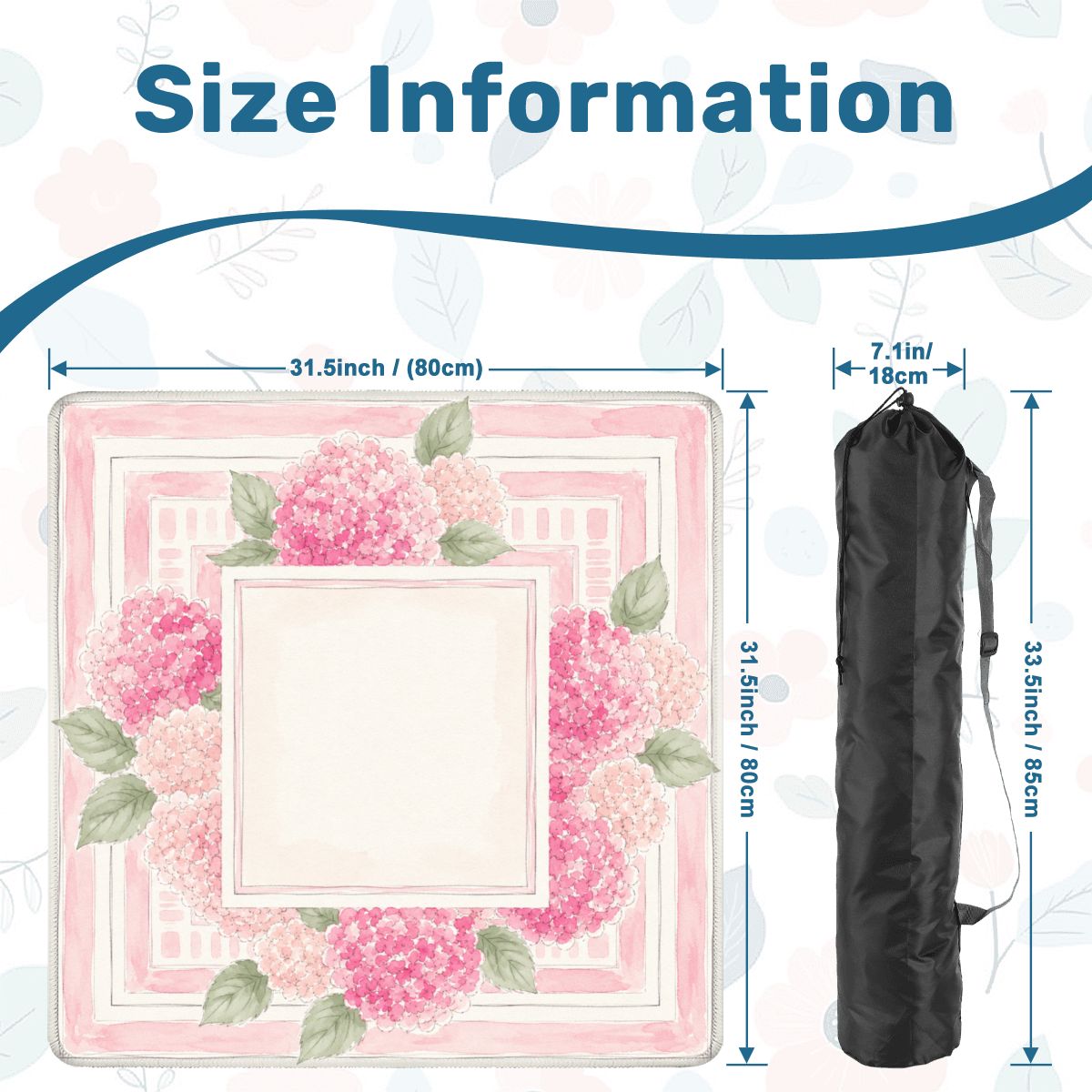 Mahjong Mat 31.5"x31.5" (Ship Rolled up) - Pink Hydrangea Mahjong Mat with Garden Floral Design YOLO Mahjong