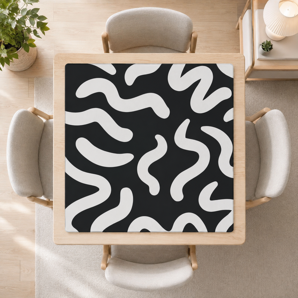 Black & White Abstract Square Mahjong Mat (Ship Rolled Up) YOLO Mahjong