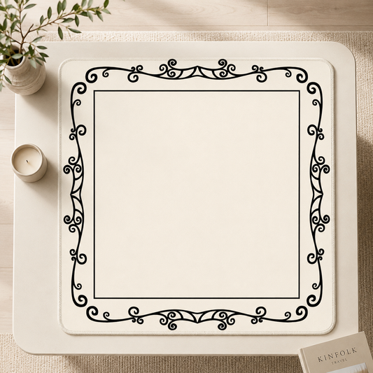 Minimalist Ivory Scroll Mahjong Mat 31.5"x31.5" (Ship Rolled up) YOLO Mahjong