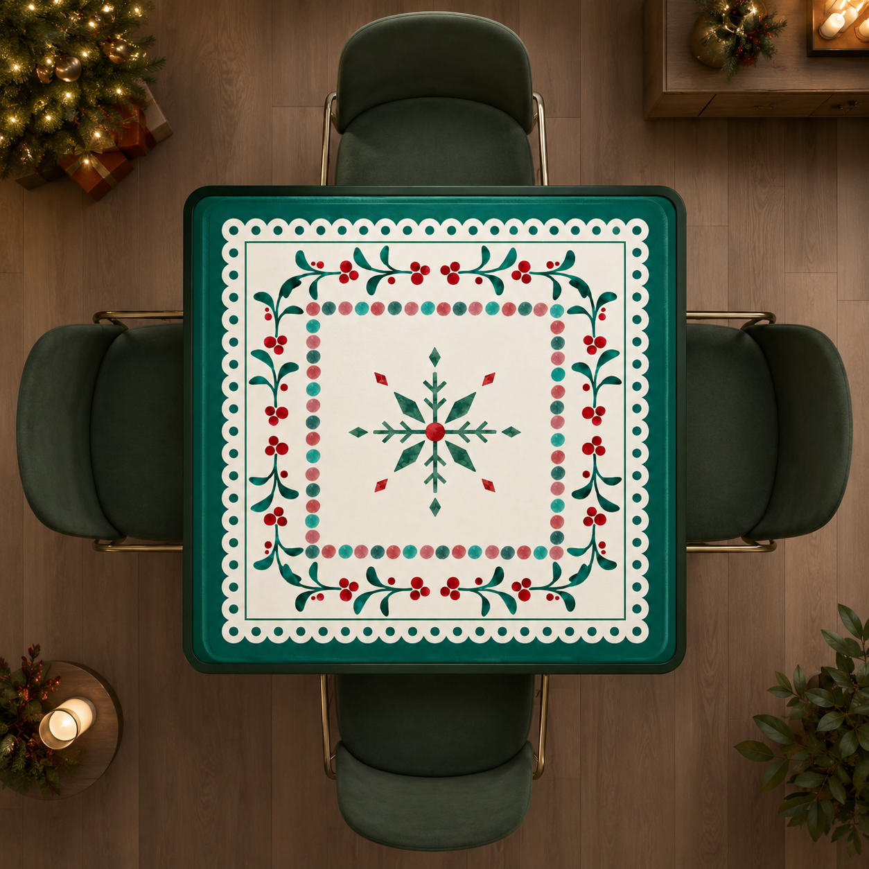 Christmas Holly Mahjong Mat (Ship Rolled up) YOLO Mahjong